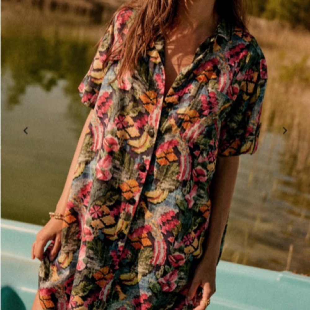 Sezane Colorful Floral Button-Up Dress